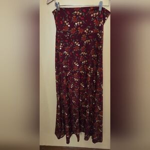 LulaRoe Floral Burgundy Maxi Skirt - Women's Flowing A-Line